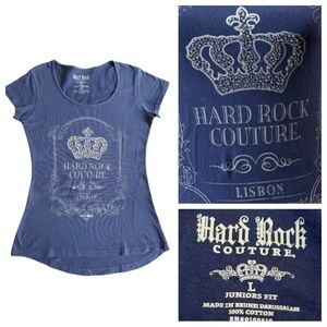 NWOT Vintage Hard Rock Café Lisbon Portugal Blue Short Sleeve T Shirt Sz Large